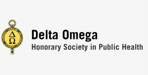 Graphic with the Delta Omega symbol on it that says Delta Omega: Honorary Society in Public Health