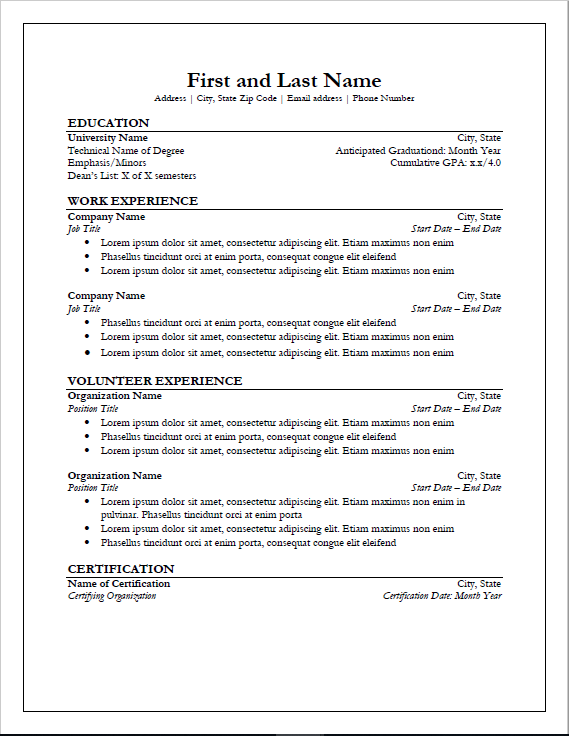 undergraduate education resume