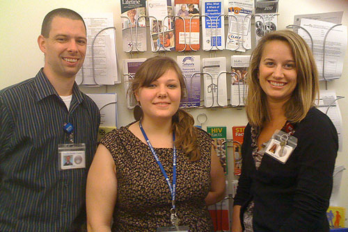 BSW student Erin Kullman (center) with field instructors Dennis Blust and Anna Hoskins at the Family Health Center.