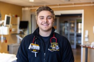 Ty Espinosa, a 2023 graduate of the Mizzou Respiratory Therapy program, now works as a respiratory therapist with MU Health Care. Photo by Abbie Nell Lankitus.