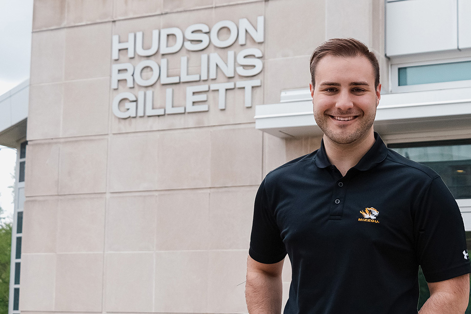 Steven Ziegler stands in front of Hudson Hall