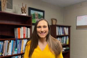 Anna Boone, an assistant professor with the Department of Occupational Therapy, stands in her office at the University of Missouri College of Health Sciences.