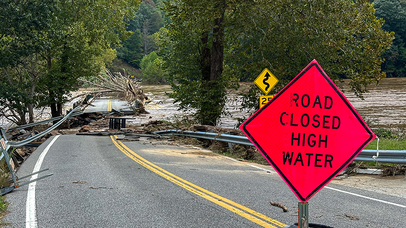 Low Water Bridge on the New River in Fries, VA destroyed by Hurricane Helene